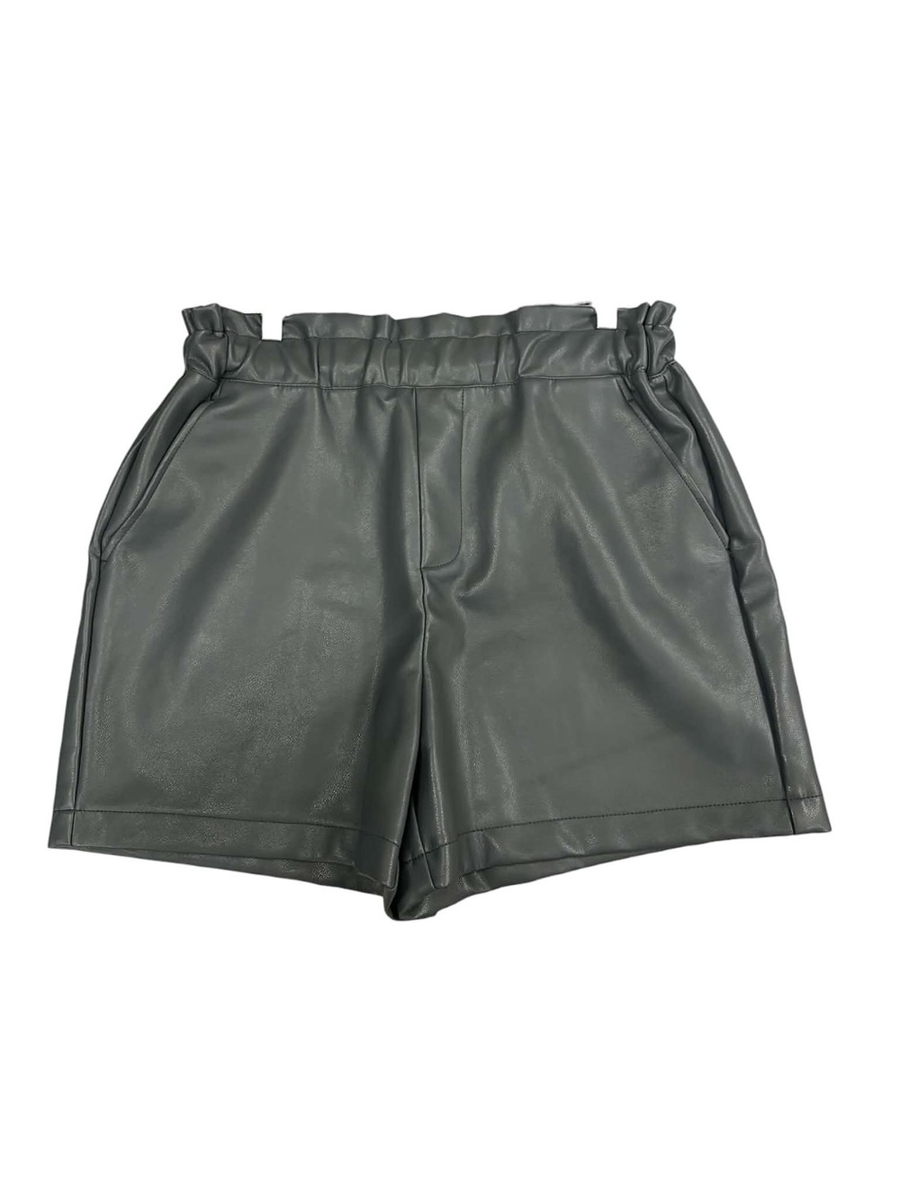 bagatelle Dark Green High-Waist Faux Leather Paperbag Shorts Size M
